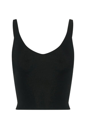 Black Rita Knit Top with long sleeves and a relaxed fit, featuring a round neckline and ribbed texture.