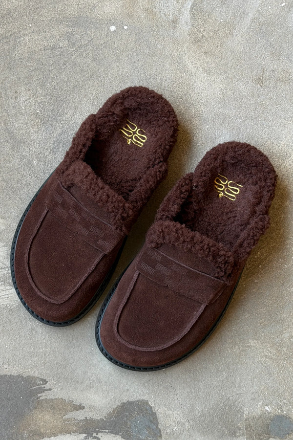 Teddy Suede Loafer in chocolate brown with a classic slip-on design and rounded toe.