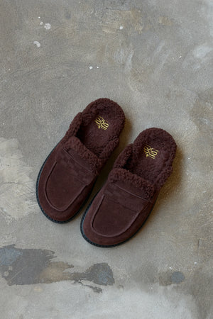 Teddy Suede Loafer in chocolate brown with a classic slip-on design and rounded toe.