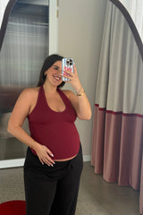 Bronte Halter Jersey Tank Merlot by Sneaky Link, sculpting halter top with support, perfect for everyday styling