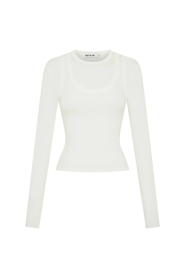 White Yianni Layered Long Sleeve Top with a relaxed fit and subtle layered design on the sleeves.