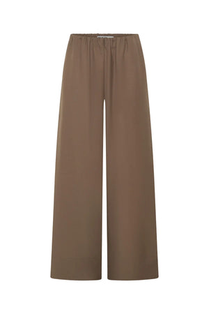 Zoe Relaxed Suit Pant in taupe, featuring a straight-leg fit and mid-rise waist.