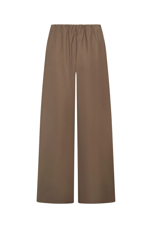 Taupe-colored Zoe Relaxed Suit Pant with a straight-leg fit and tailored waistband.
