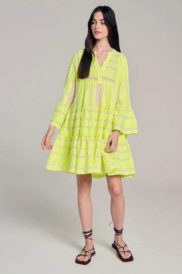Ella Mini Neon Dress Lime/Off White 319 - Devotion