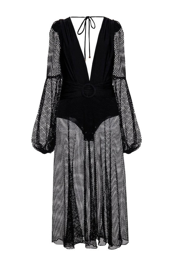 PatBo | Plunge Netted Beach Dress Black | Girls With Gems