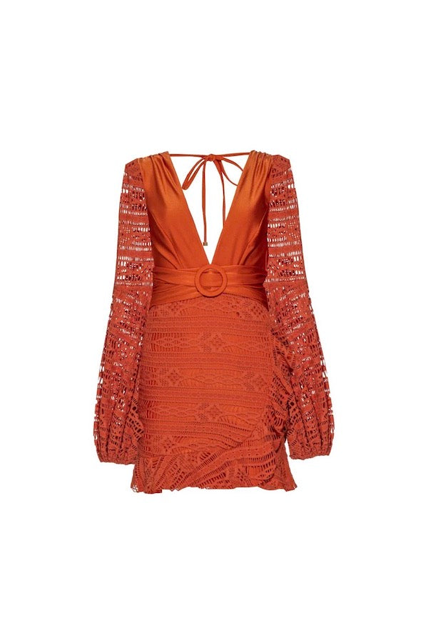 PatBo | Crochet Plunge Mini Dress Tangerine | Girls With Gems