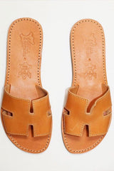 Everyday Leather Slides Tan by Girls With Gems, handmade leather slides, perfect for casual summer everyday styling