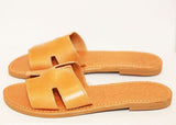 Everyday Leather Slides Tan by Girls With Gems, handmade leather slides, perfect for casual summer everyday styling