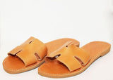 Everyday Leather Slides Tan by Girls With Gems, handmade leather slides, perfect for casual summer everyday styling