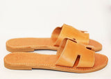 Everyday Leather Slides Tan by Girls With Gems, handmade leather slides, perfect for casual summer everyday styling