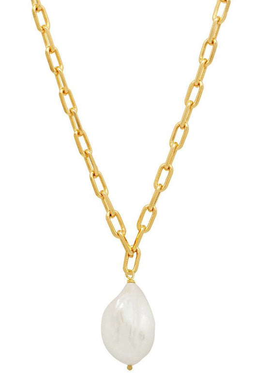 Chi Necklace by Amber Sceats, a trendy, timeless piece featuring a 24k gold-plated chain and unique freshwater pearl, perfect for elevating any look.