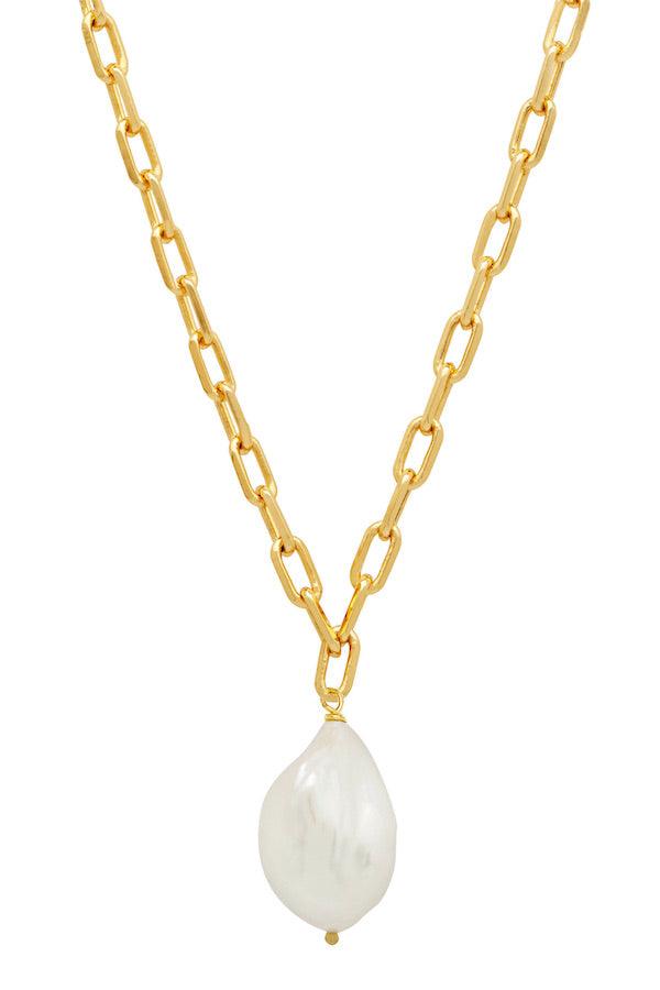 Chi Necklace by Amber Sceats, a trendy, timeless piece featuring a 24k gold-plated chain and unique freshwater pearl, perfect for elevating any look.