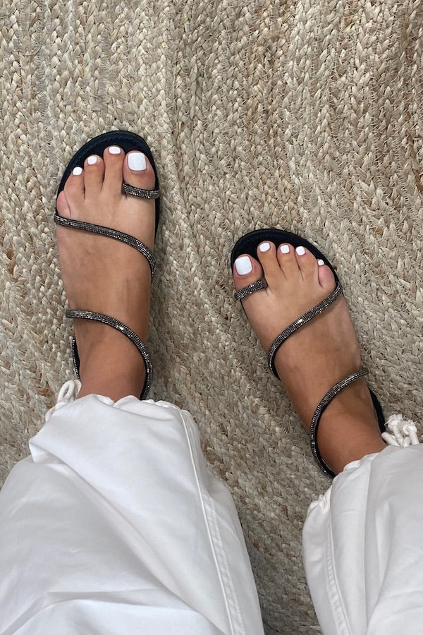 By Girls With Gems | Diamonte Strappy Sandal Black | Girls With Gems