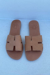 Everyday Leather Slides Tan by Girls With Gems, handmade leather slides, perfect for casual summer everyday styling