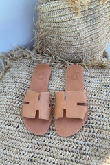 Everyday Leather Slides Tan by Girls With Gems, handmade leather slides, perfect for casual summer everyday styling
