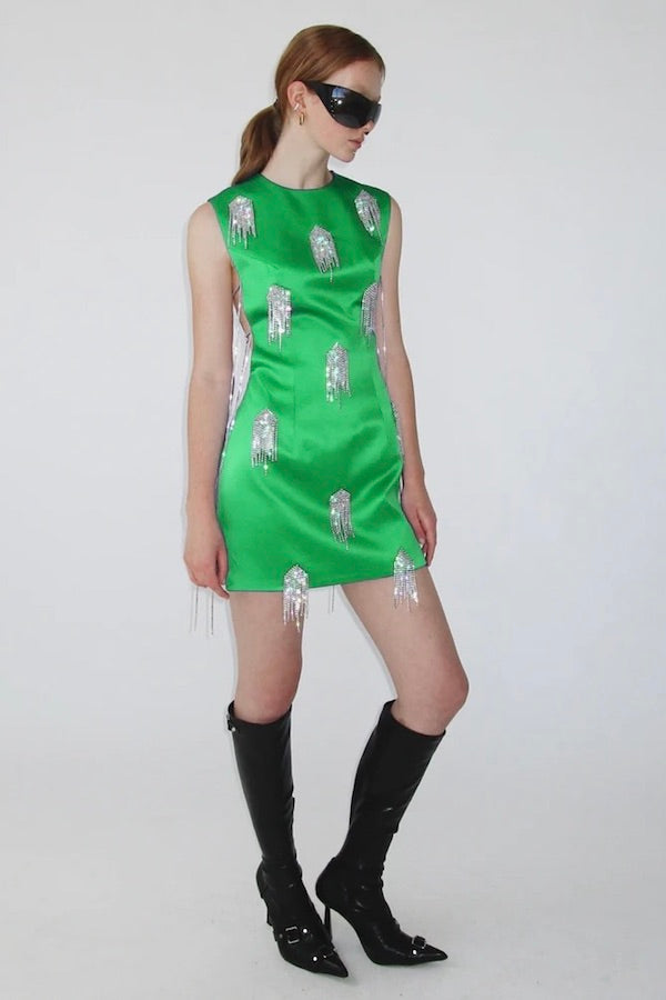 Kourh | Onirique Crystal Mini Dress Green | Girls With Gems