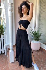 Ruched Tube Top Black by D’Artemide, Cotton bandeau with ruched back and front tie detail for easy summer layering or elevated resort styling.
