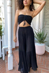 Ruched Tube Top Black by D’Artemide, Cotton bandeau with ruched back and front tie detail for easy summer layering or elevated resort styling.