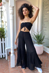 Ruched Tube Top Black by D’Artemide, Cotton bandeau with ruched back and front tie detail for easy summer layering or elevated resort styling.