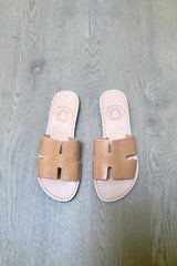 Everyday Leather Slides Tan by Girls With Gems, handmade leather slides, perfect for casual summer everyday styling
