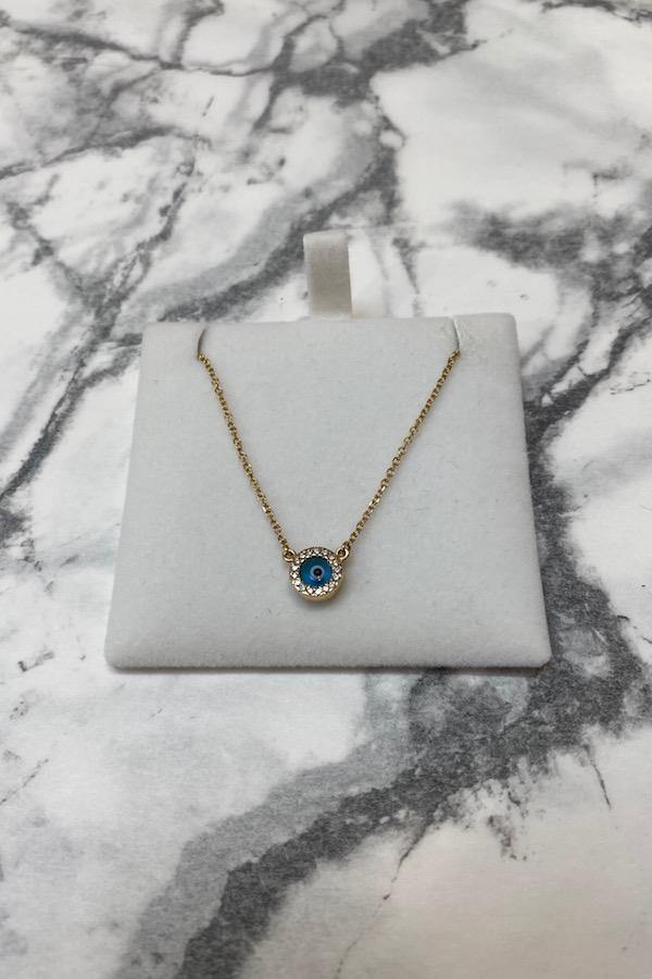 Al'oro | 9ct Yellow Gold Large Evil Eye Necklace | Girls With Gems