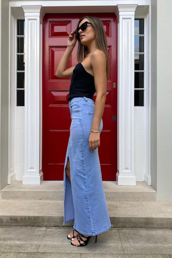 Sneaky Link | Denim Link Maxi Skirt | Girls With Gems