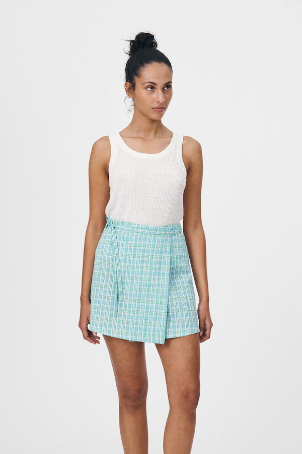 Rowie | Patsy Cotton Mini Wrap Skirt Limewire | Girls With Gems