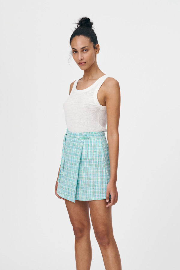 Rowie | Patsy Cotton Mini Wrap Skirt Limewire | Girls With Gems