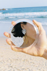Roxanne Earrings by Mayol, gold plated statement earrings with Swarovski crystals. Perfect for events or bold styling.