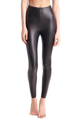 Faux Leather Legging W/ Perfect Control Black by Commando, smoothing faux leather leggings with firming waistband and four-way stretch, perfect for comfortable all-day style.