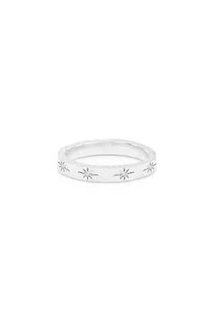Sterling Silver Stardust Ring by By Charlotte, silver ring with CZ crystals and textured finish. Perfect for stacking or everyday styling.