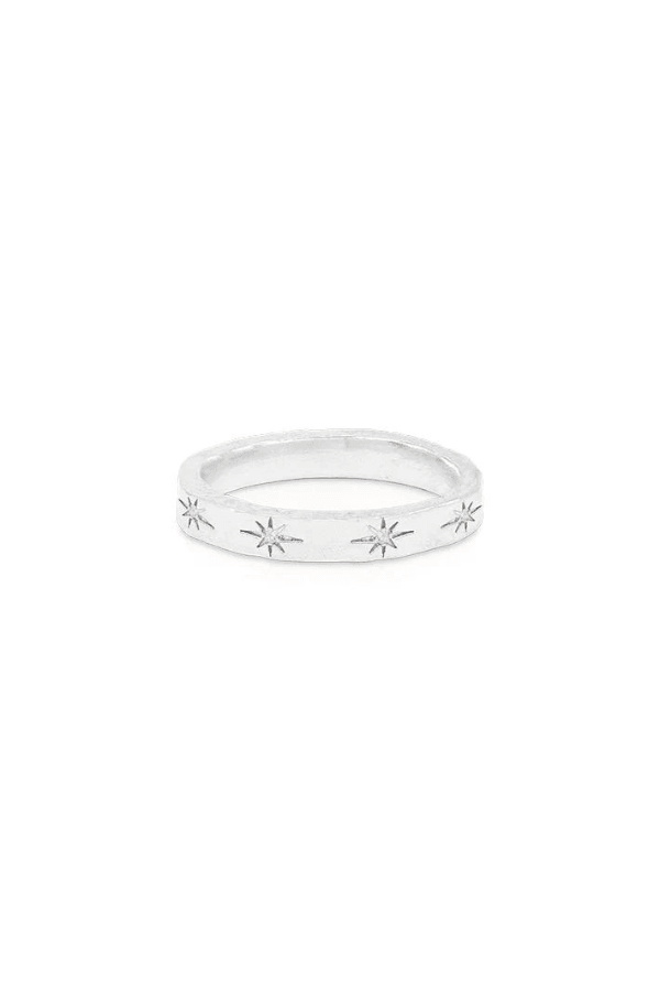 Sterling Silver Stardust Ring by By Charlotte, silver ring with CZ crystals and textured finish. Perfect for stacking or everyday styling.