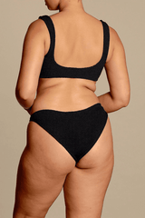 Xandra Bikini Black by Hunza G, crinkle bikini with dual strap top and classic bottoms. Perfect for beach days or sporty swim looks.